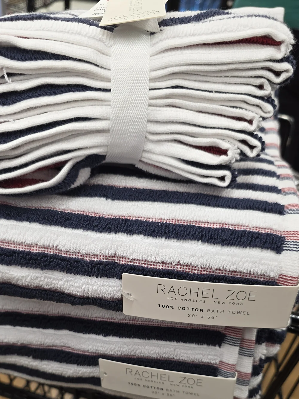Rachel Zoe Navy, White & Red Striped Cotton Bath Towel